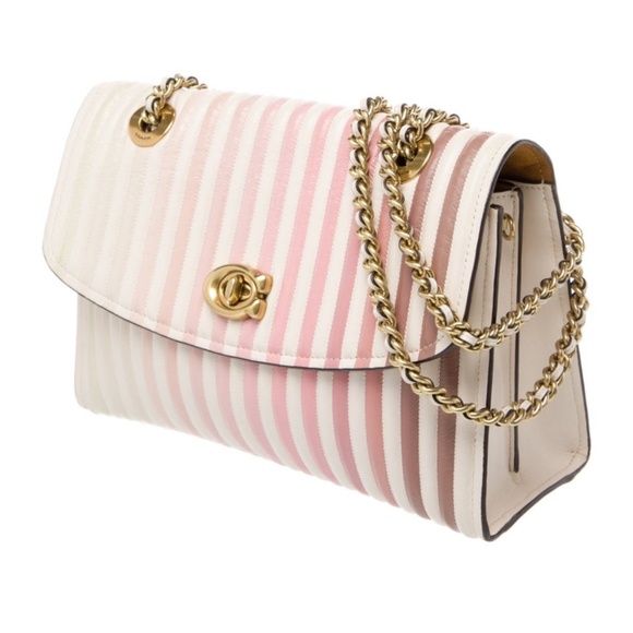 Coach Leather Shoulder Bag – Striped, Chain Strap - Picture 3 of 11
